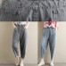 Summer new literary large size gray trousers loose elastic waist casual nine points jeans