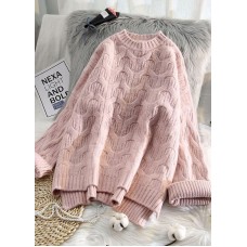 Aesthetic pink crane tops low high design casual spring knit tops