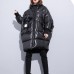 fine black down jacket plus size hooded cotton coat Elegant zippered pockets over coat