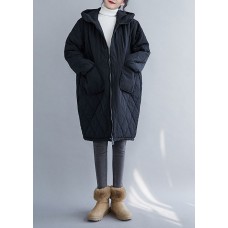 Black Pockets Fine Cotton Filled Hooded Winter Coats