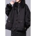 thick black casual outfit oversize Jackets & Coats pockets faux fur collar overcoat