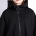 New black Winter coat oversize Hooded zippered outwear fine pockets trench coat