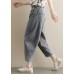 Summer new literary large size gray trousers loose elastic waist casual nine points jeans