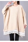 Winter beige knit top silhouette o neck Batwing Sleeve plus size clothing knitwear