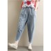 New Korean retro trousers  elastic waist light blue jeans summer