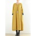 Unique yellow cotton clothes Women thick warm  Maxi o neck Dresses