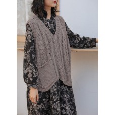 Aesthetic gray clothes v neck sleeveless oversized knitwear