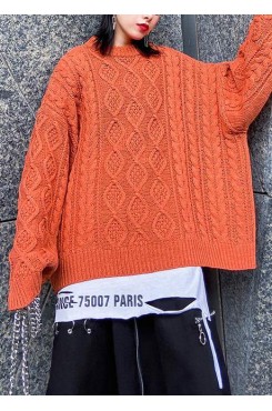 Aesthetic o neck orange knitwear casual winter knit blouse