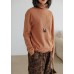 Cute orange knitted pullover high neck Loose fitting knitwear